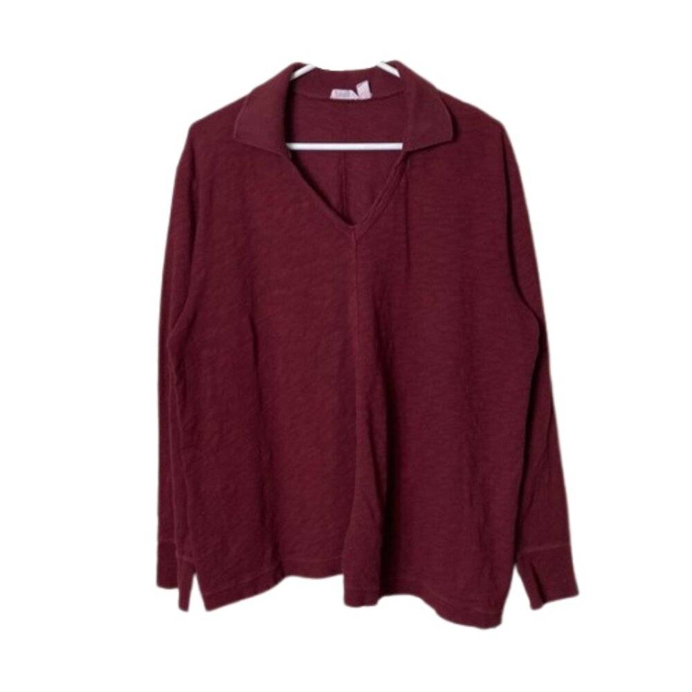 WILT red slub cotton long sleeve collared asymmetrical shirt womens M
